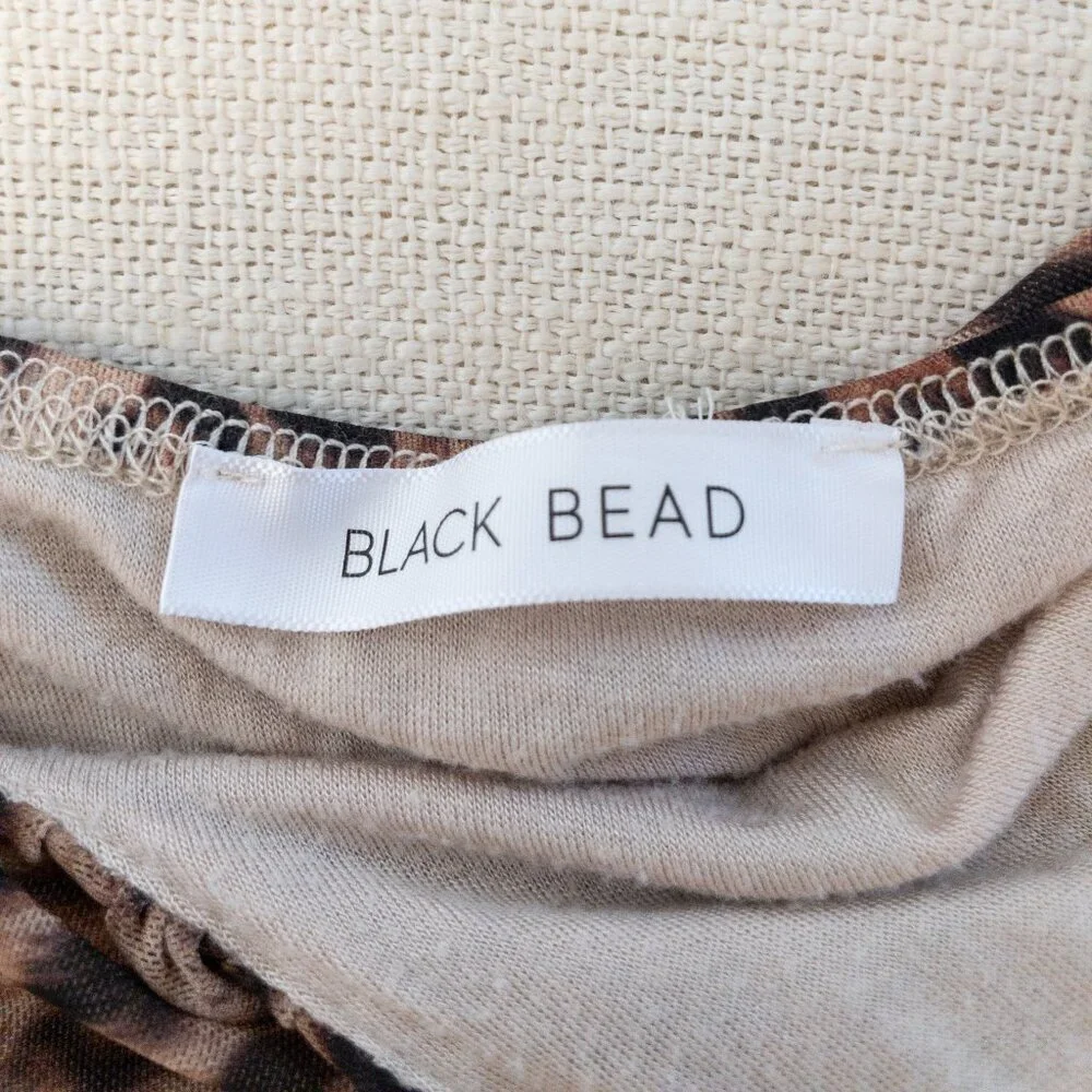 Black Bead Leopard Print Ruched Maxi Slip Dress Made in USA Size Small - Picture 4 of 5